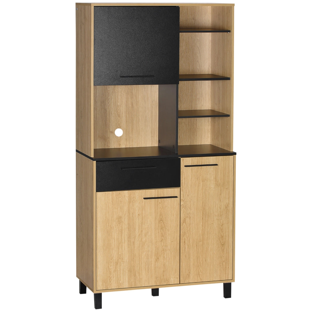 Mobile cucina multiuso con cassetto 3 ante 4 ripiani passacavi 180cm ¨C Xylo ¨C Nero legno naturale