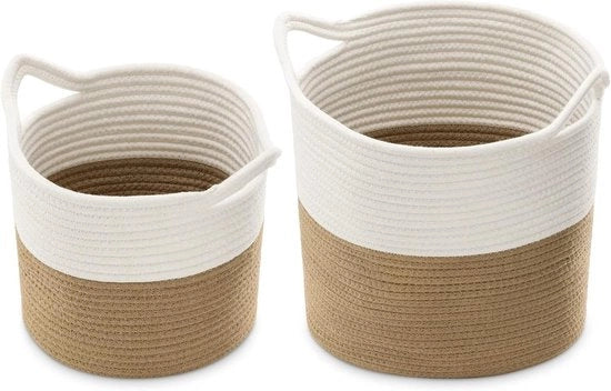 Set di contenitori in cotone - Set di 2 - Diversi tagli - Bianco/beige