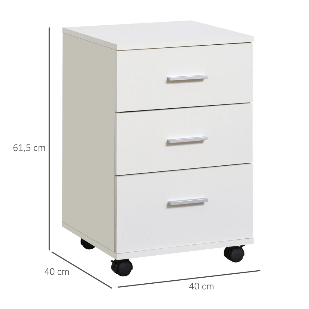 Cassettiera per ufficio con 3 cassetti, serratura e ruote ¨C zephmum ¨C Bianco 40x40x61,5 cm
