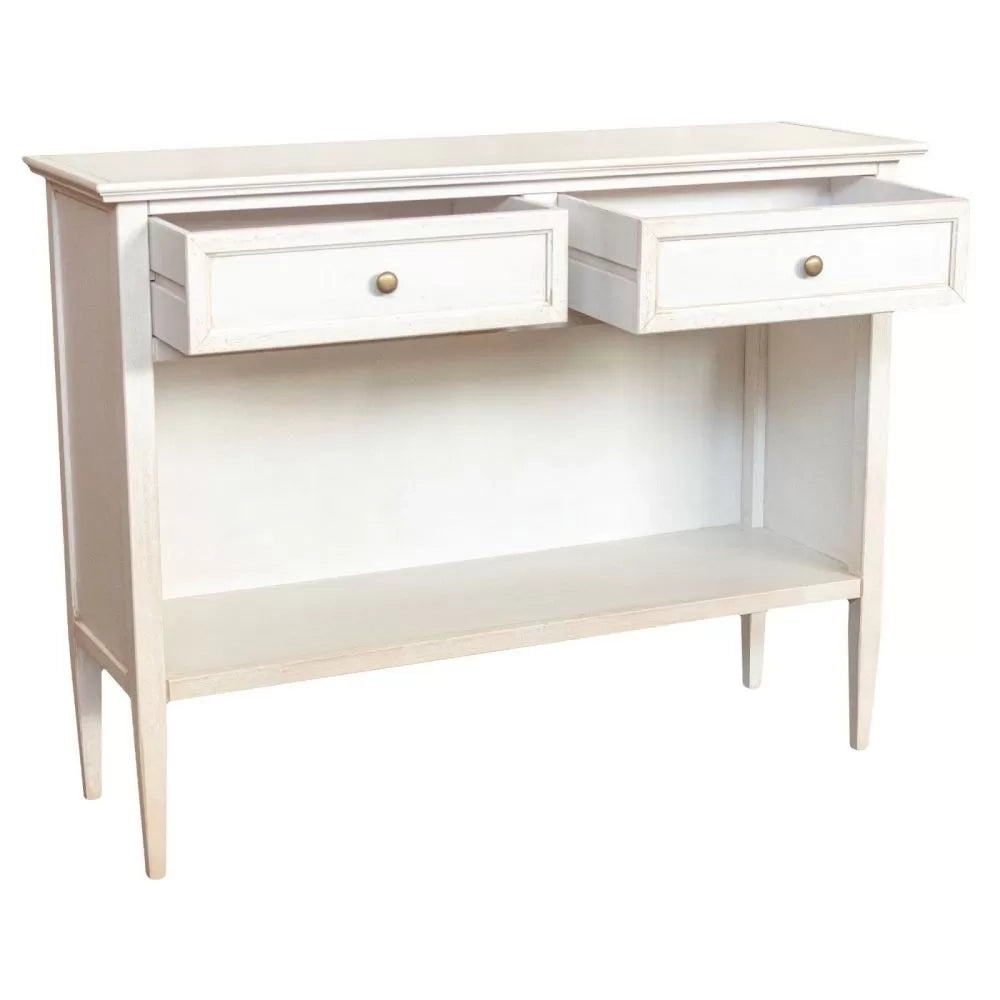 Madia credenza 2 cassetti 1 vano a giorno legno shabby bianco anticato 110x35x83 - Mobili 2G