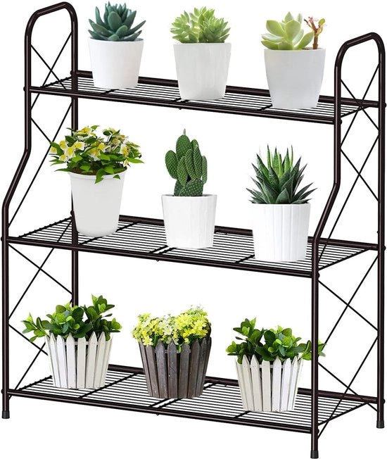 Supporto per piante, tre livelli, supporto per fiori per esterno, interno, balcone, giardino, supporto per fiori multifunzionale con grande capacità, bronzo