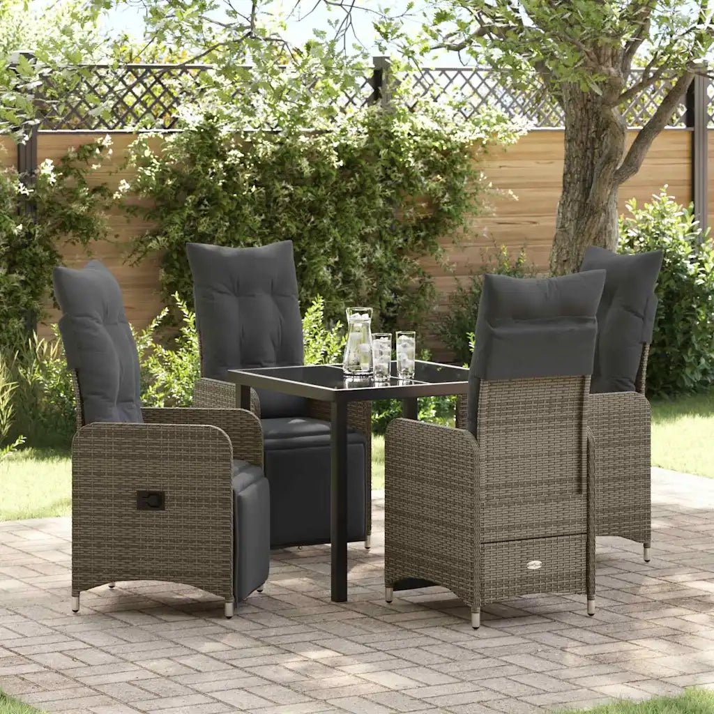 Set da Pranzo per Giardino con cuscino 5 pcs Beige polyrattan