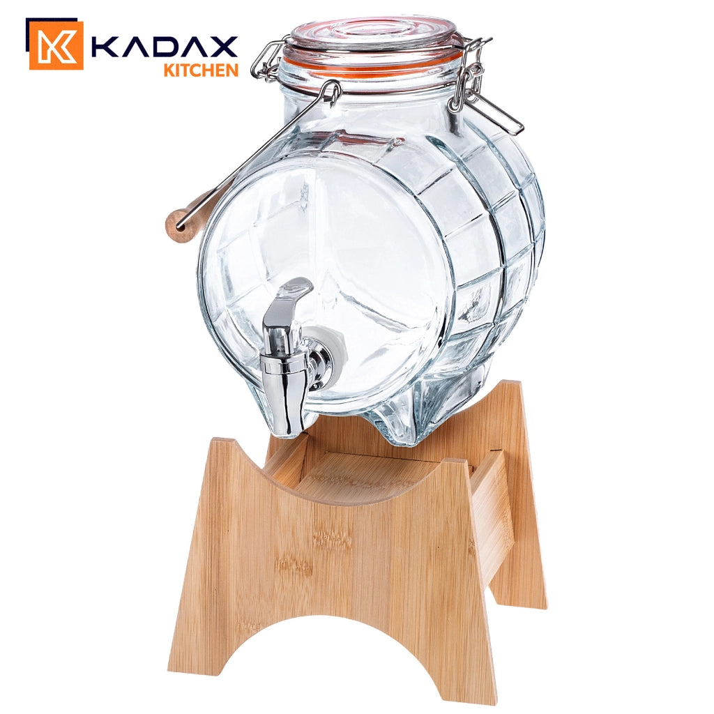 Barile KADAX con rubinetto da 3 litri in vetro per moonshine, whisky, vodka, succhi di frutta, ideale anche per matrimoni.