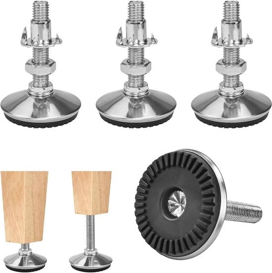 Pacchetto di 4 piedini regolabili per mobili M10 x 50 mm viti a testa di acciaio inossidabile - Piedini regolabili per tavoli - Piedini regolabili per mobili - Regolabili in altezza