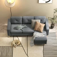 Divano Dritto 3 Posti e Pouf Trasformabile con Braccioli Design Scandinavo, 193 x 136 x 85 cm, Grigio Antracite