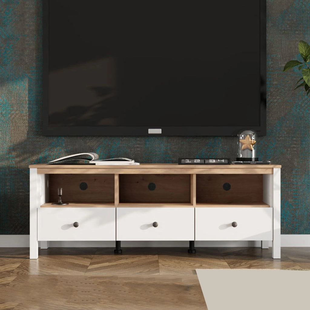 Tiarno, Mobile Porta tv 3 Cassetti, 143x40x54h cm Bianco Opaco