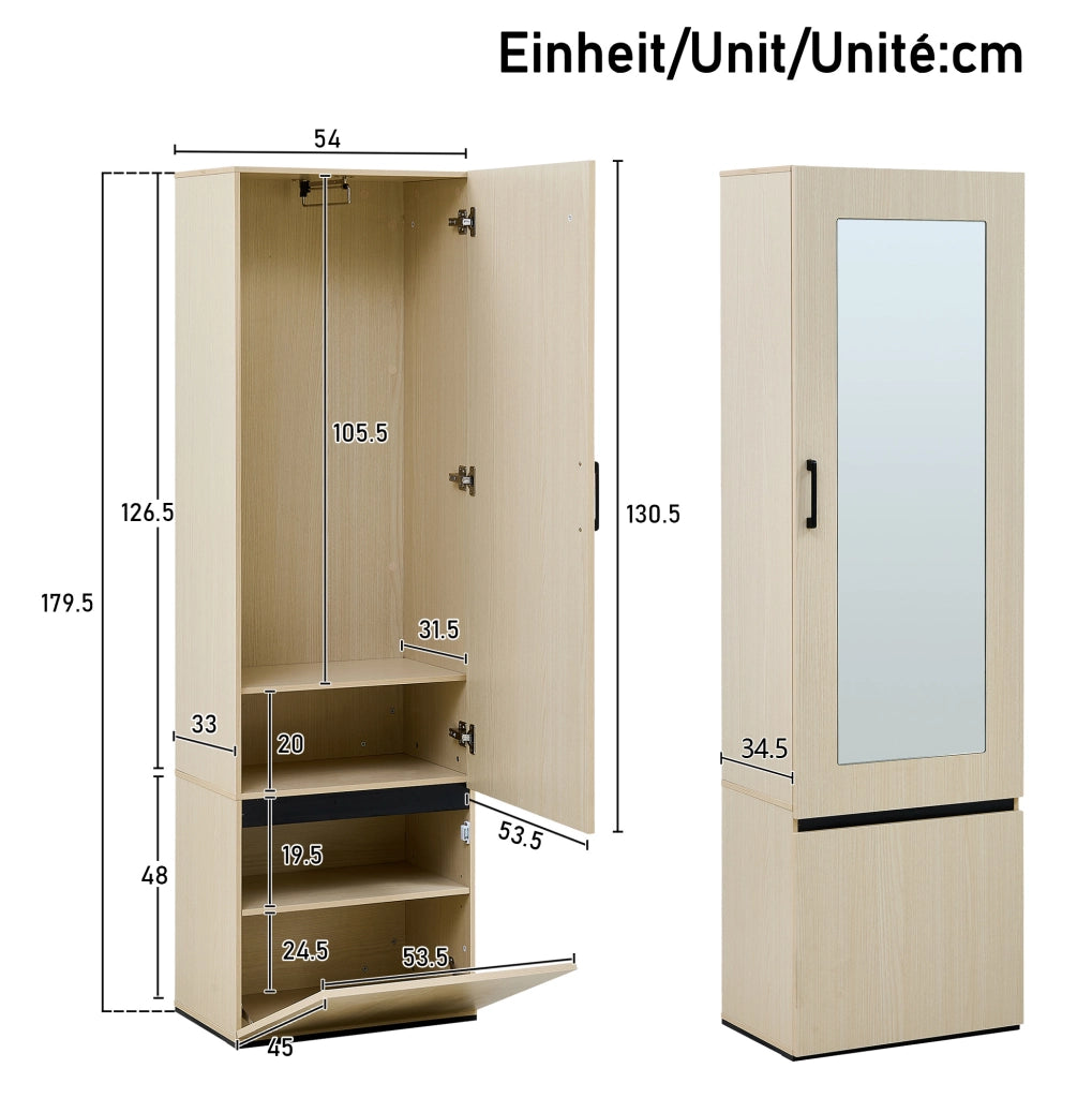 Armadio Appendiabiti con Specchio e Panca - Set per Ingresso in MDF Colore Legno con Appendini e Scaffali