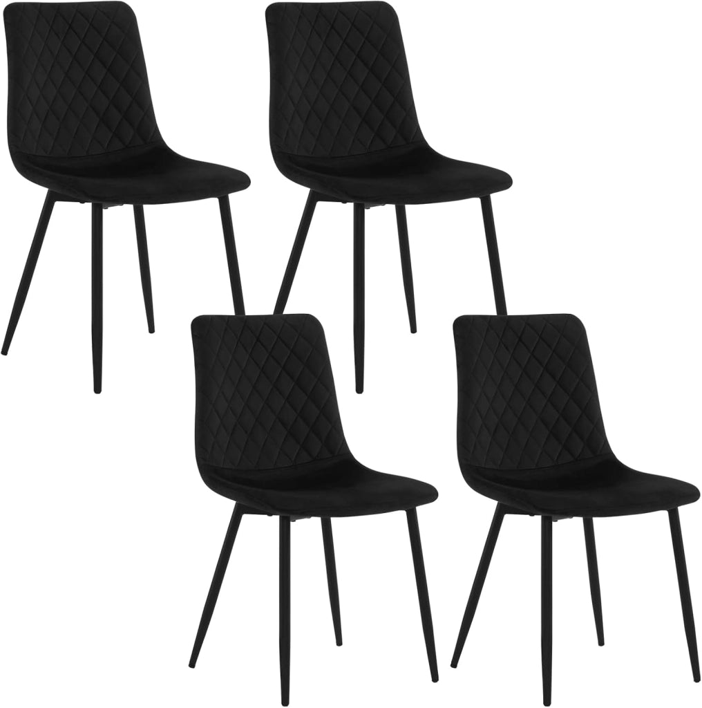 Sedie da Cucina Set da 4, Sedie Imbottite con Gambe in Metallo, Seduta in Velluto, per Camera da Letto, Sala da Pranzo, Nero