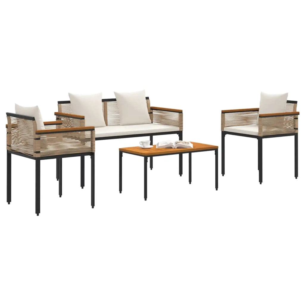 Set di Mobili da esterno | Set Salotto da Giardino Beige e Bianco Crema polyrattan