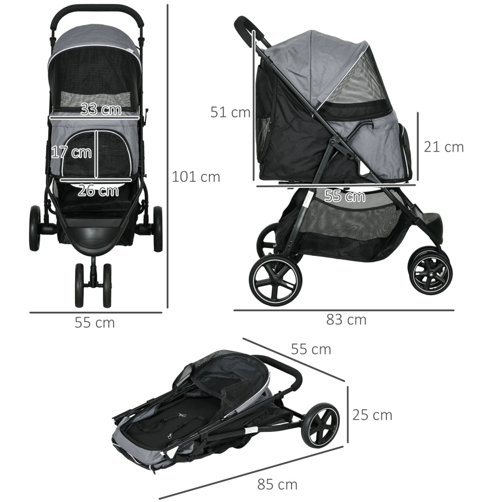 Carrello per animali domestici pieghevole ¨C zephmum ¨C Grigio e nero 83x55x101 cm