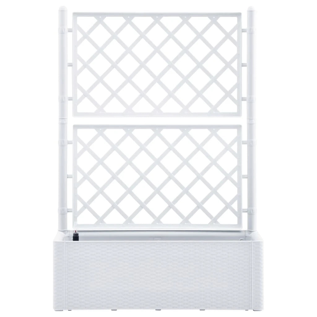 Fioriera rialzata per piante fiori giardino traliccio e sistema di irrigazione 142 cm bianco 02_0001204