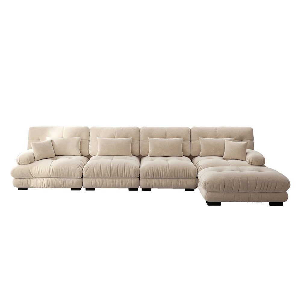 Divano angolare modulare - Xylo - Configurazione L, 4 posti con pouf removibile, chenille marrone chiaro