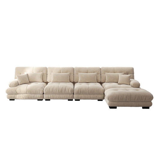 Divano angolare modulare - Xylo - Configurazione L, 4 posti con pouf removibile, chenille marrone chiaro