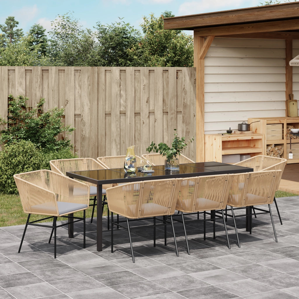 Set da pranzo da giardino 9 pezzi con cuscini in polyrattan marrone