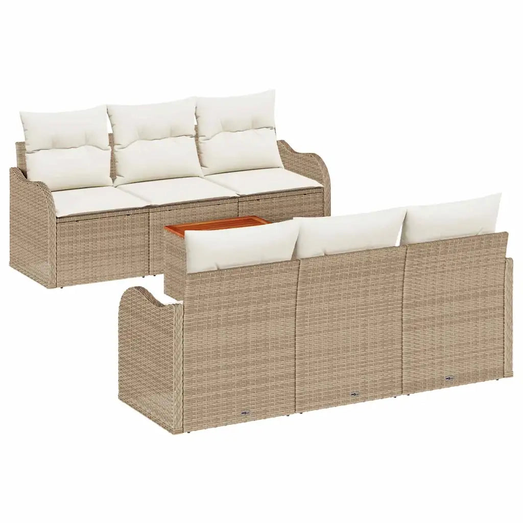 Set Divano da Giardino con cuscino 7 pcs Beige polyrattan