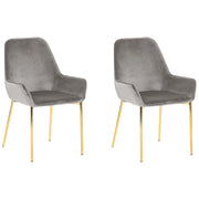 Set di 2 sedie da pranzo con rivestimento in velluto grigio gambe dorate glamour retrò