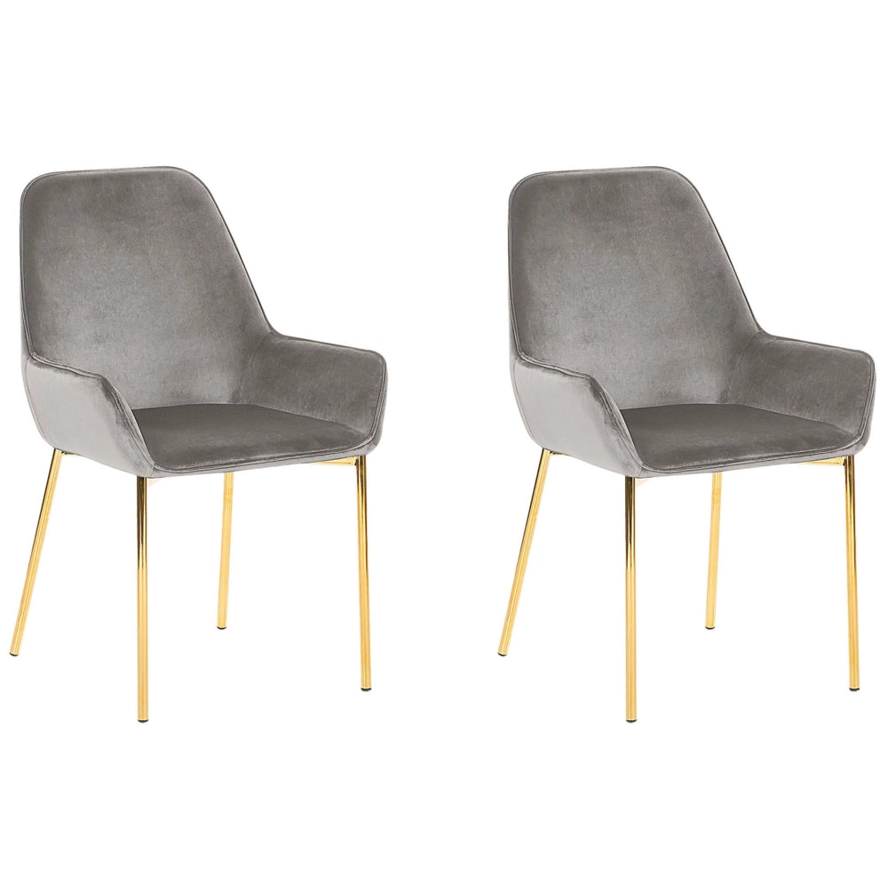 Set di 2 sedie da pranzo con rivestimento in velluto grigio gambe dorate glamour retrò
