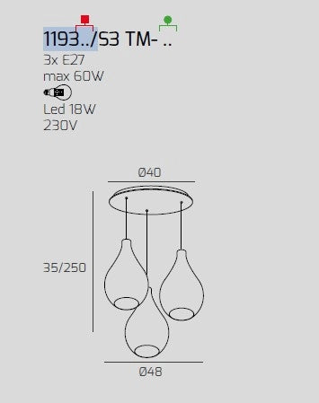 SOSP. CROMO 3 LUCI TONDA VETRI MEDI TRASPARENTE 1193CR-S3 TM-TR