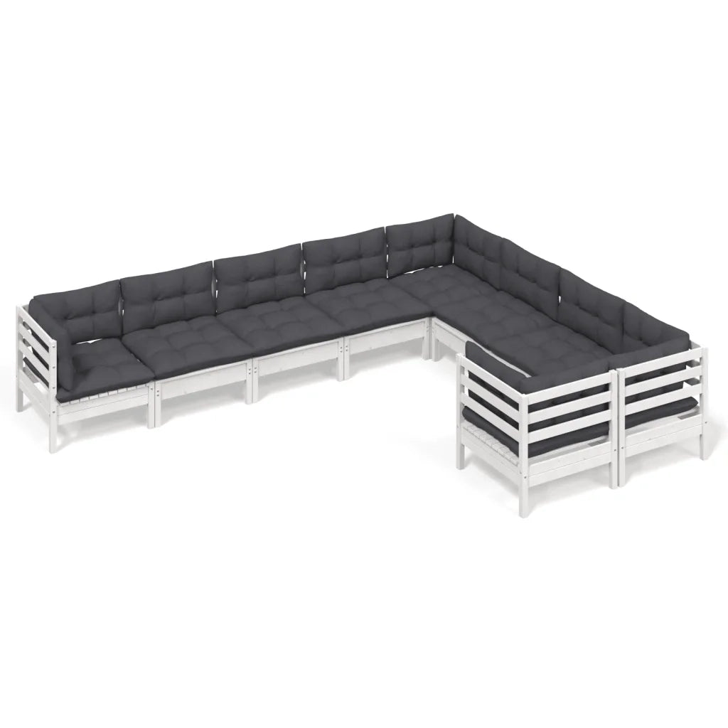 Set Divani da Giardino 9 pz con Cuscini Bianchi Legno di Pino 3096984