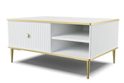 TAVOLINO PETRA 90x60 BIANCO OPACO GAMBE ORO