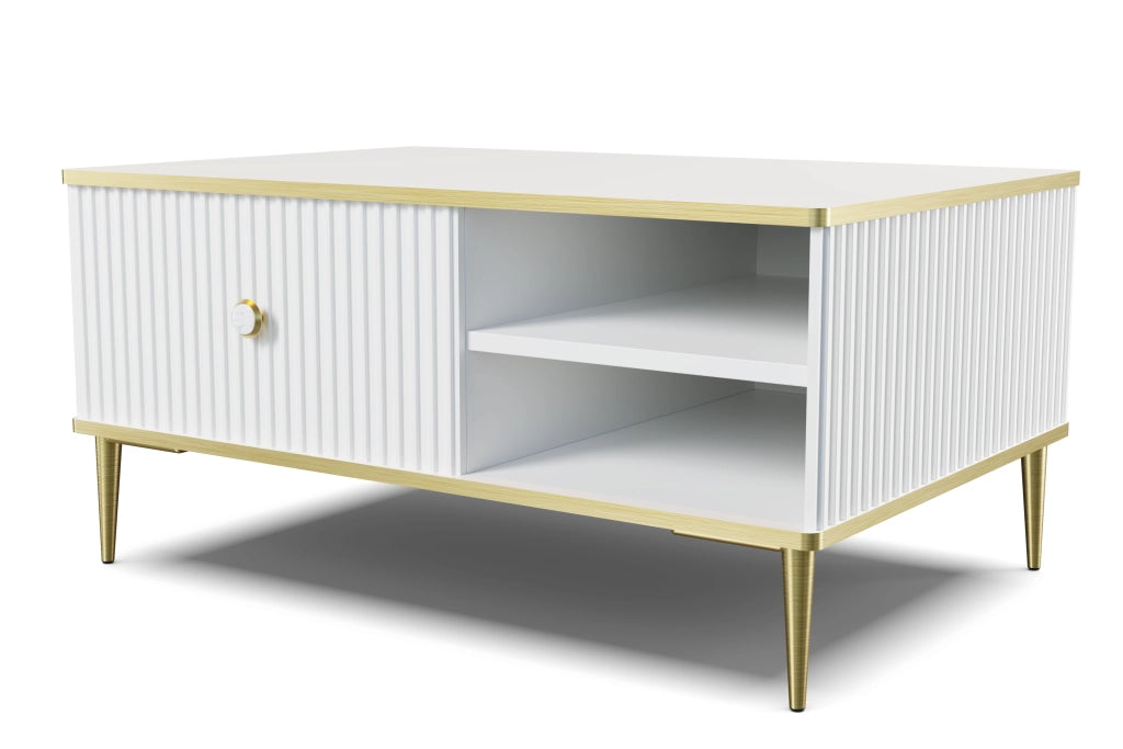 TAVOLINO PETRA 90x60 BIANCO OPACO GAMBE ORO