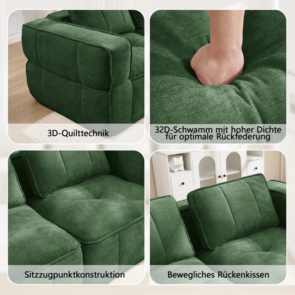 Divano 2 posti con poggiapiedi ¨C Minimal ¨C tessuto verde imbottito morbido