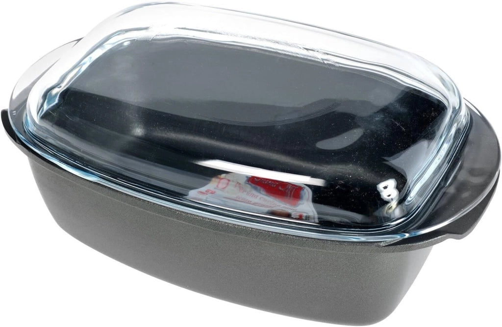Antik Ars 6650840 Grand Chef Casseruola Rettangolare in Alluminio Pressofuso con Coperchio Pyrex 6 L Adatta a Tutte le Fonti di Calore incluso Induzione colore Antracite