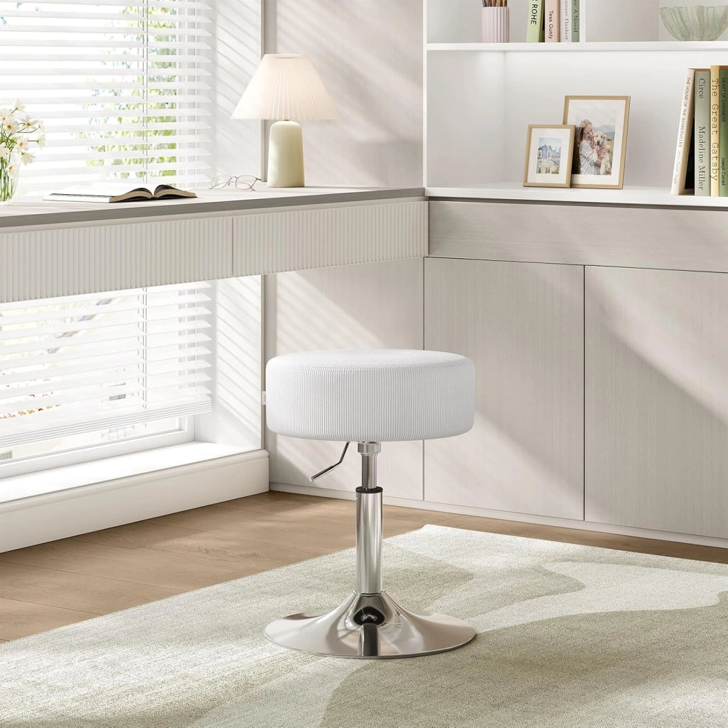 Set di 2 Sgabelli Bassi da Bar, Sgabello Regolabile in Altezza, Sedia da Trucco, Sgabello Girevole con Sedile in Velluto a Coste, Base in Metallo, per Salone, Massaggi, Nuvola Bianca