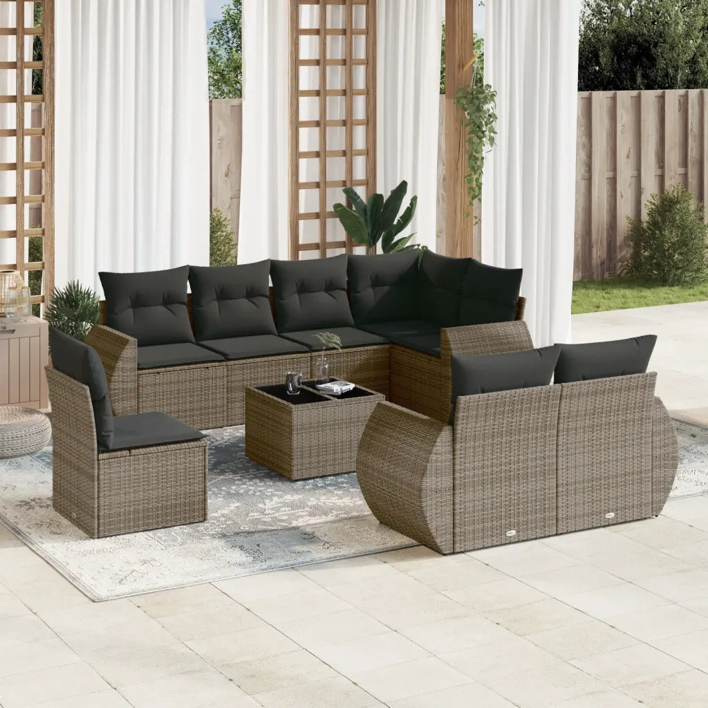 Set Divano da Giardino 9 pz con Cuscini Grigio in Polyrattan 3221649