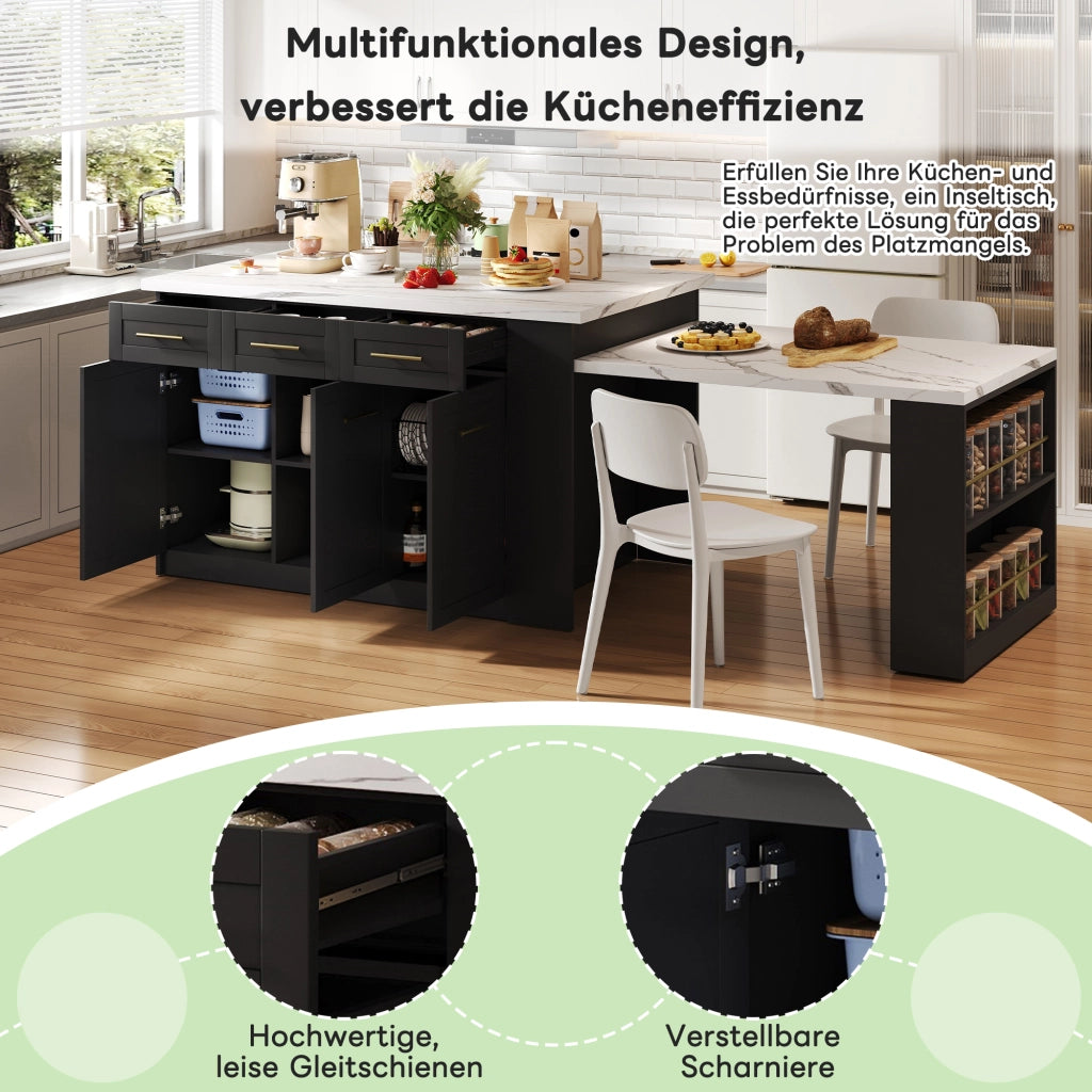 CUCINA ISOLA 150x90x90 cm MDF Nero/Bianco con tavolo estraibile