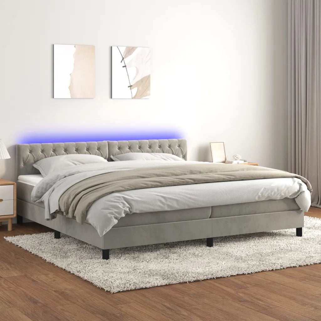 Letto a Molle con Materasso e LED Grigio Chiaro 200x200 cm Velluto