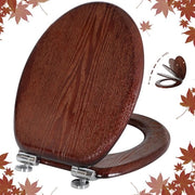 Scheda di protezione per il water con pannello in legno naturale, scheda di protezione per il water con chiusura silenziosa e sospensioni veloci, facile da pulire, scheda di protezione per il water antibatterica (Cuoio scuro miele)
