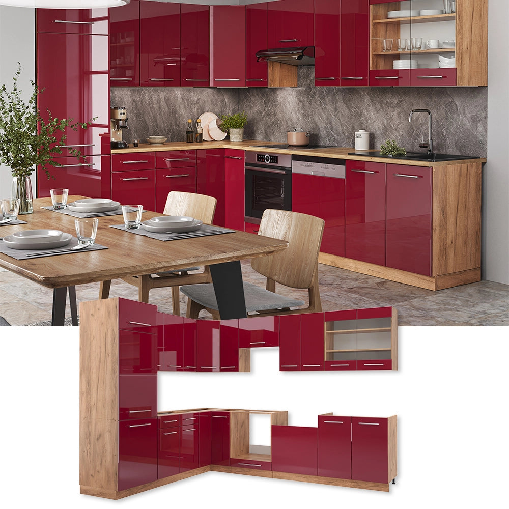 Vicco Cucina angolare completa Bordeaux lucido/rovere dorato 227 x 287 cm , PL Antracite