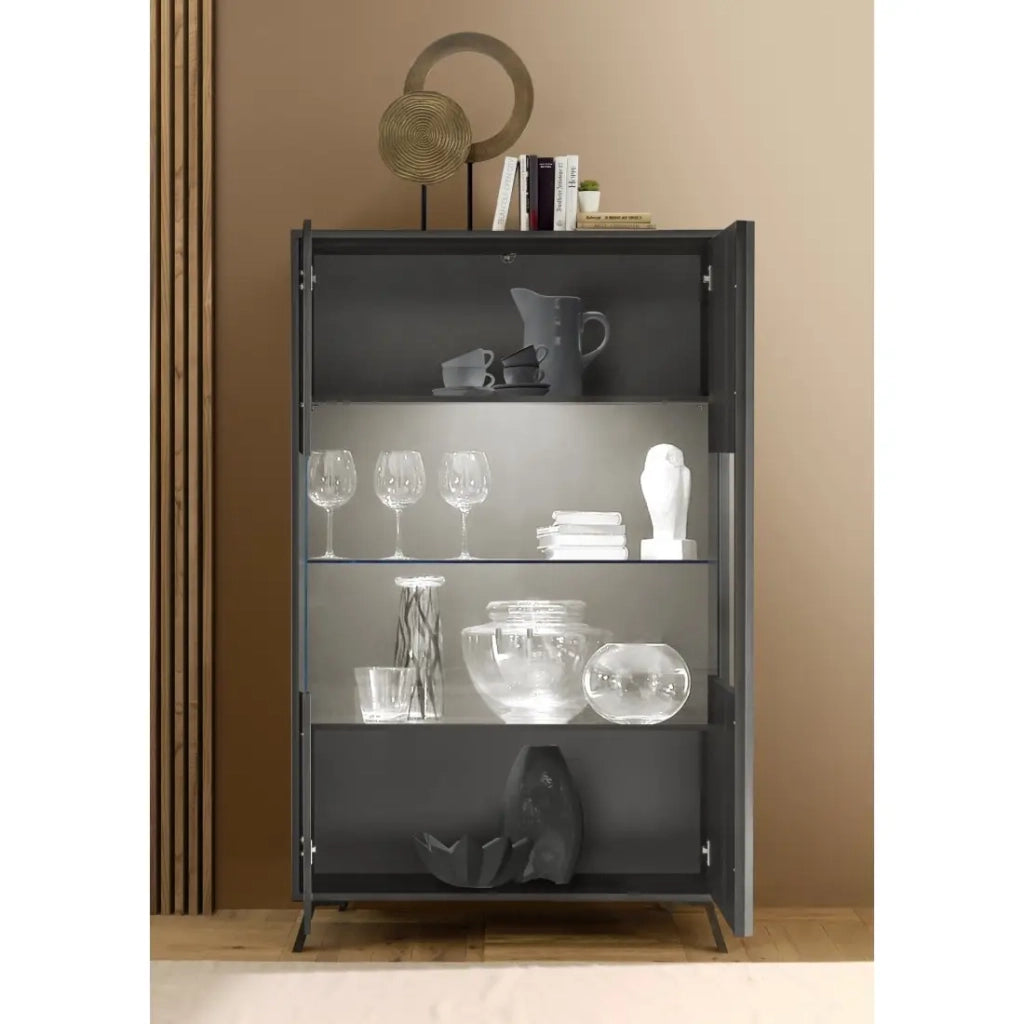 Vetrina 2 porte collezione SKY. Colore rovere nero.
