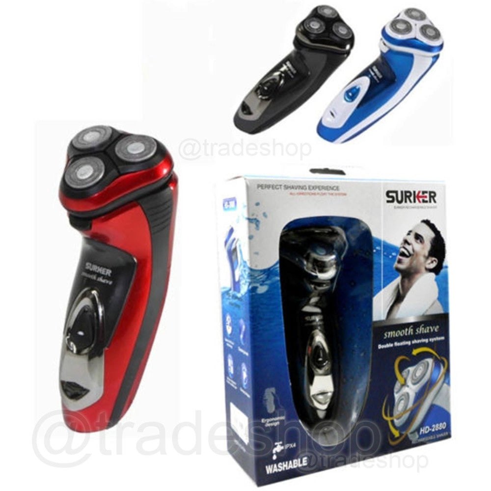 Trade Shop - Rasoio Elettrico Ricaricabile Viso Barba Baffi Regolazione Peli 3 Testine -