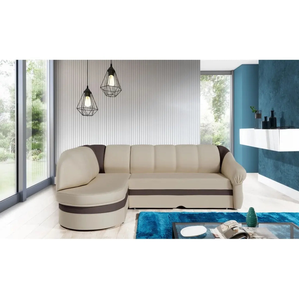 Divano angolare sinistro convertibile BENANA 250 cm crema e marrone con contenitore