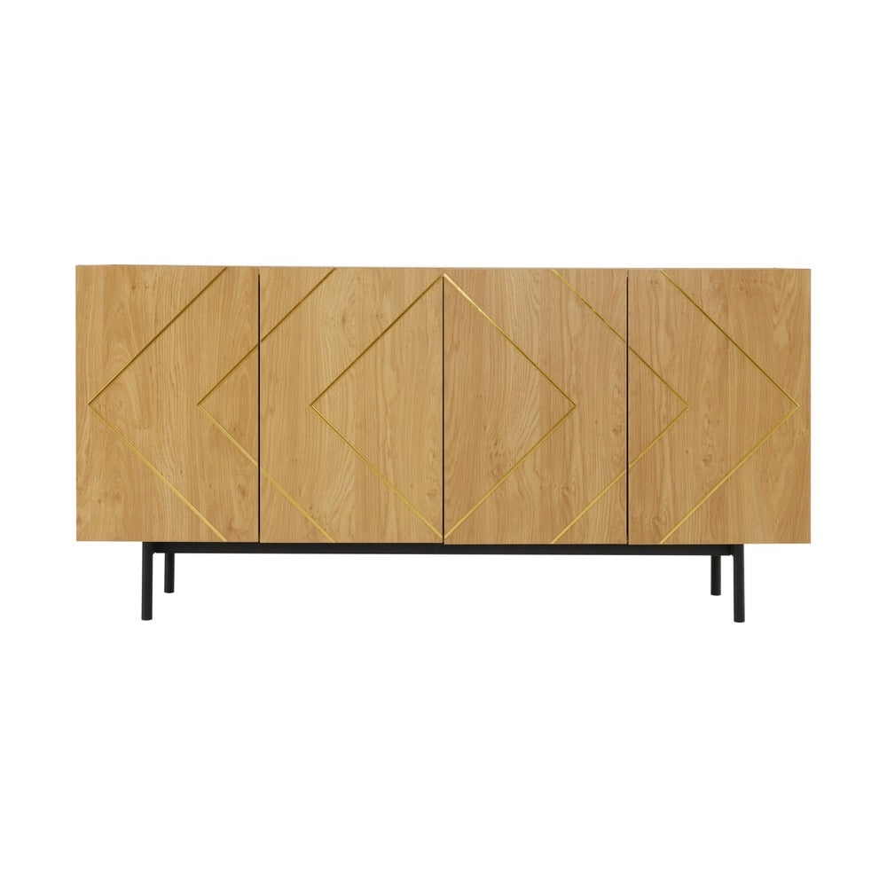 Credenza Soggiorno con 4 Ante e Inserto in Metallo ¨C MINIMAL ¨C Legno Naturale 160x40x78