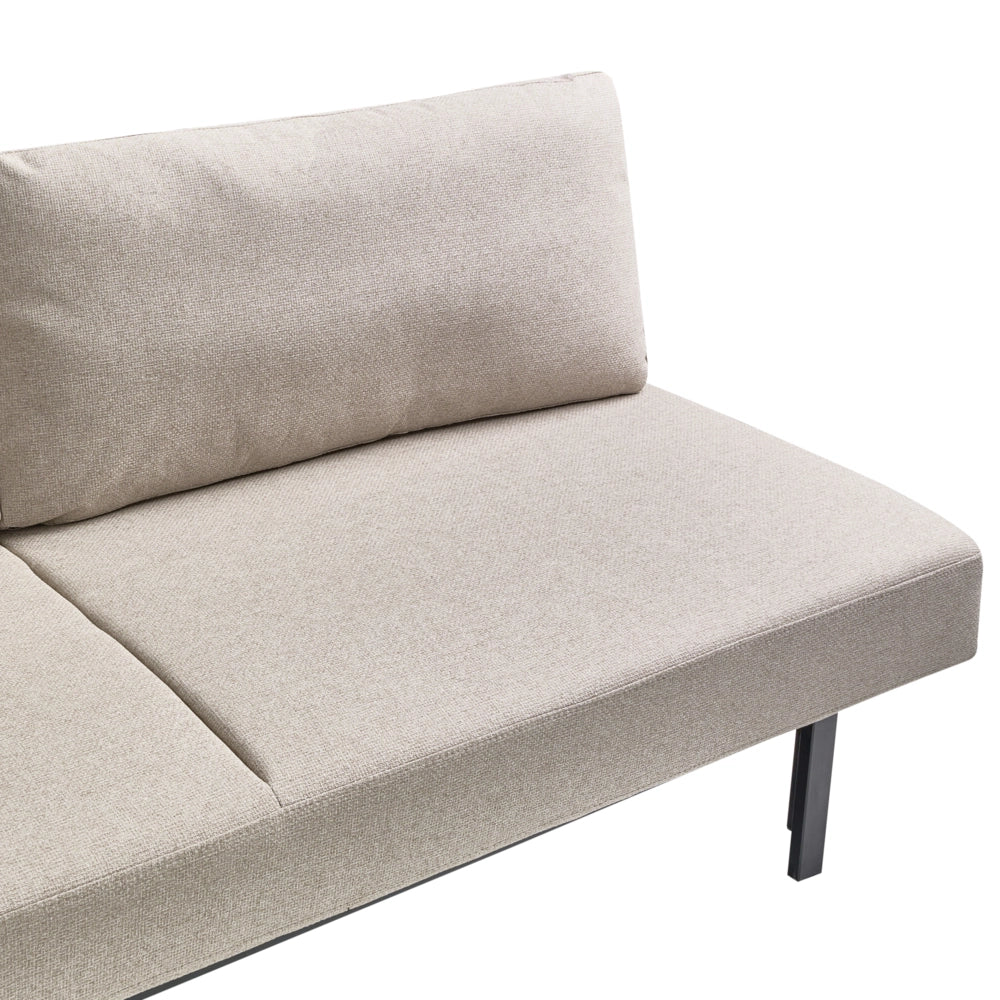 Divano letto beige Rivestimento in tessuto nero Gambe in ferro Funzione letto Cuscini dello schienale senza braccioli con fodere sfoderabili