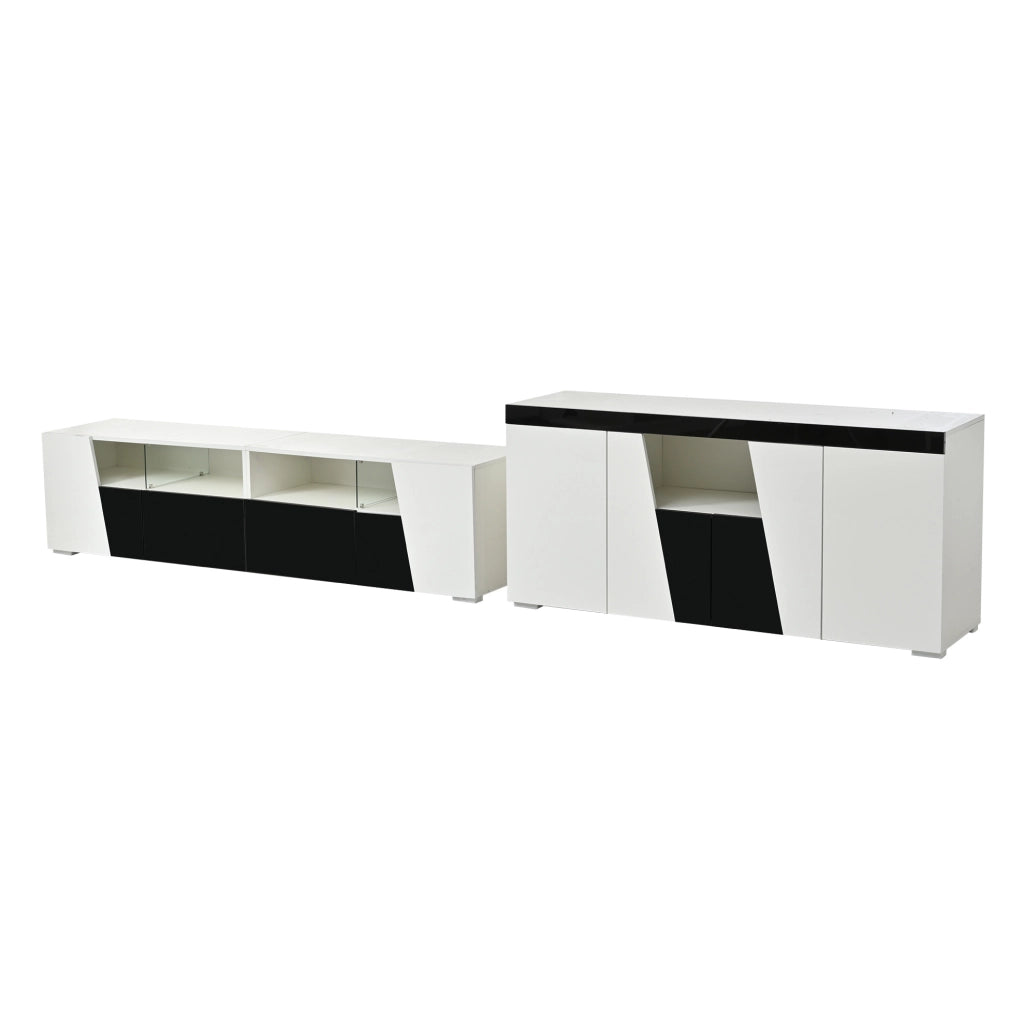 Combinazione mobile TV con LED; 180 x 38;5 x 45 cm; bianco e nero