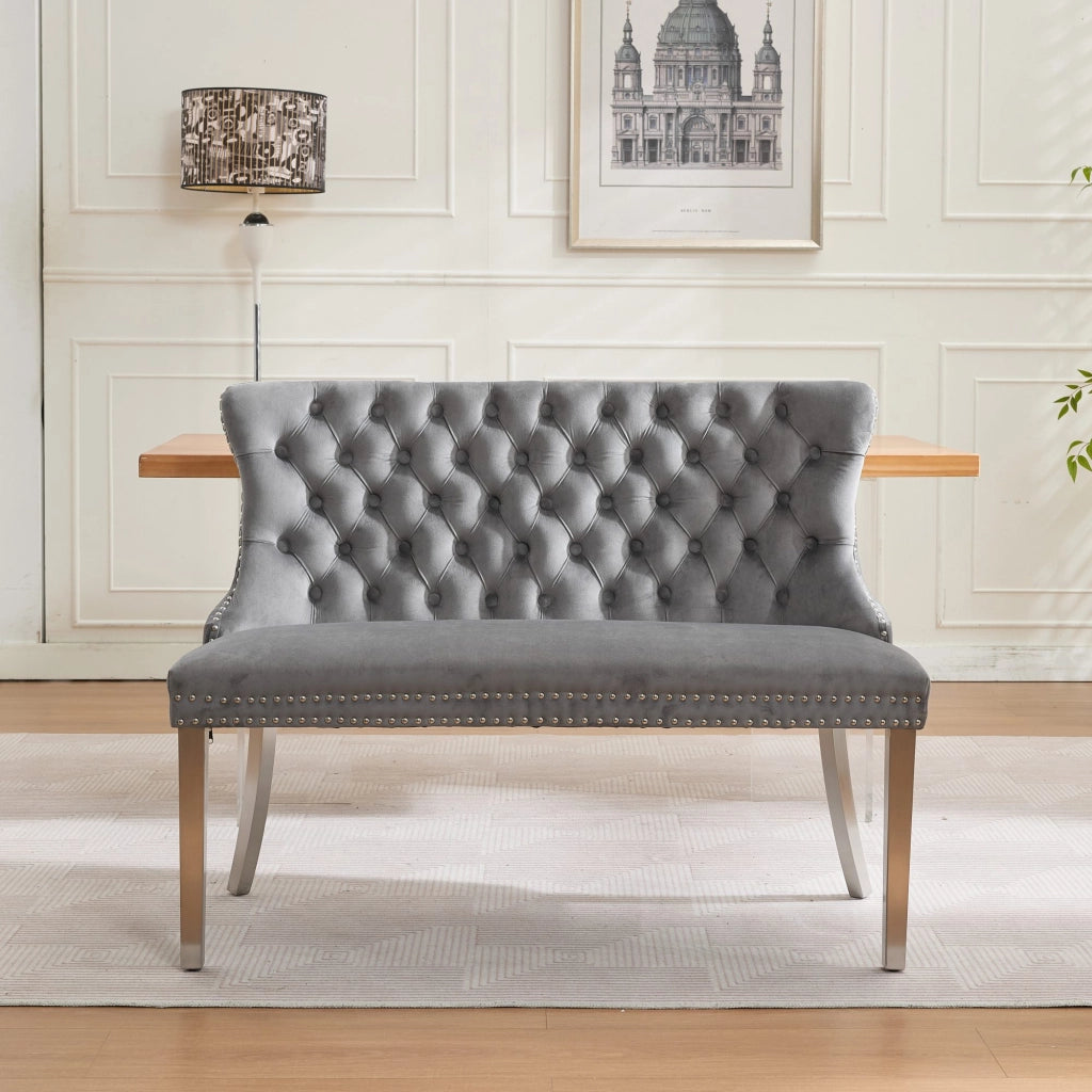 Panca 2 Posti Imbottita in Velluto ¨C MINIMAL ¨C Grigio, Gambe in Metallo