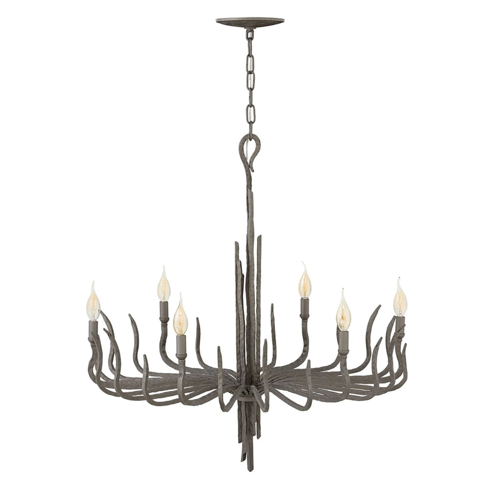 Lampadario Industrial Nordico Spyre Acciaio Bronzo Metallizzato Opaco 6 Luci E14