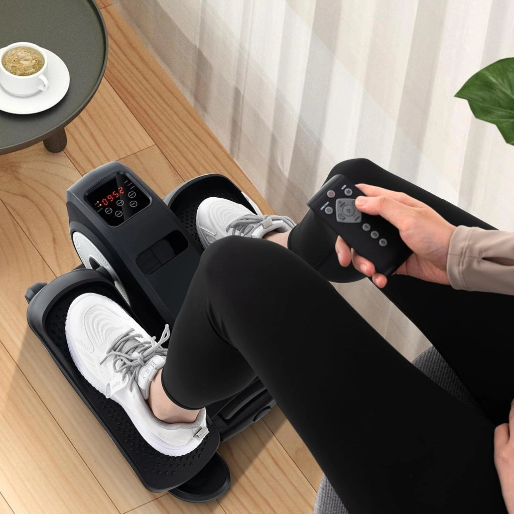 Mini Ellittica Elettrica, Pedalatore Ellittico con Schermo e Telecomando, Pedalatore Elettrico con 5 Velocità e 3 Modalità, Bicicletta Ellittica Sotto la Scrivania