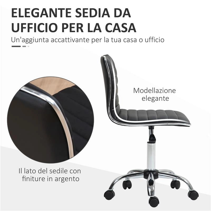 SEDIA DA UFFICIO ERGONOMICA IN PELLE PU CON ALTEZZA REGOLABILE SEDUTA GIREVOLE E RUOTE NERO