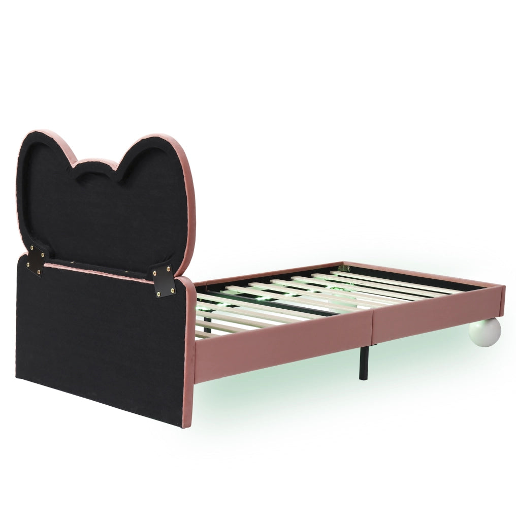 Letto singolo imbottito per bambini 90x200 cm con testiera a fiocco e luce LED