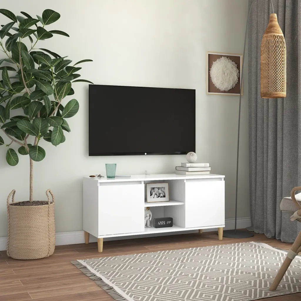 Comodino con Gambe in Legno Massello Bianco 103,5x30x50 cm 805959