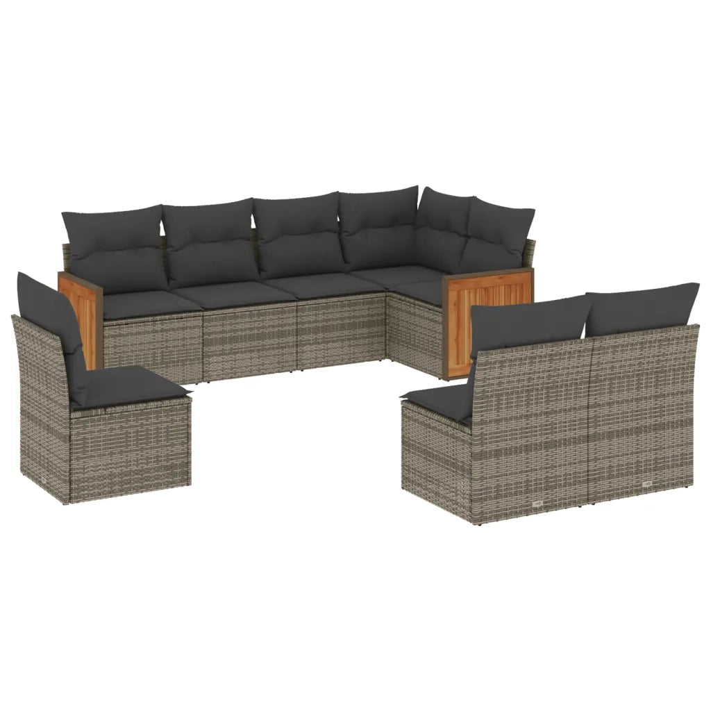 Set Divano da Giardino 8 pz con Cuscini Grigio in Polyrattan 3227726