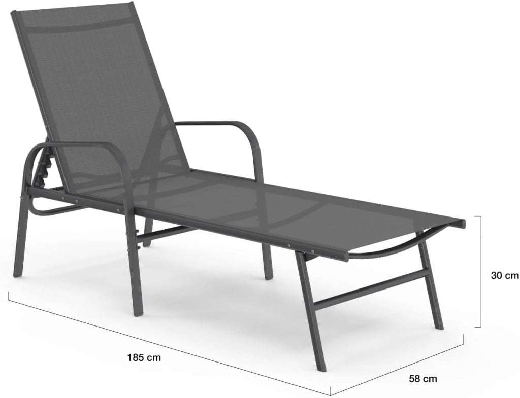 Set di 2 lettini da Giardino reclinabili FIDJI in Acciaio Grigio Antracite e Tessuto Grigio