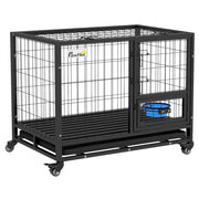 Gabbia per Cani con Ciotola e Vassoio Estraibile ¨C zephmum ¨C 92x62x73 cm Nero