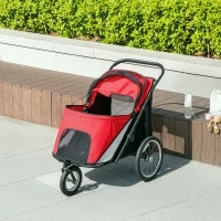 Passeggino per Cani, pieghevole, tetto apribile, cuscino, telaio in acciaio, Rosso/Nero