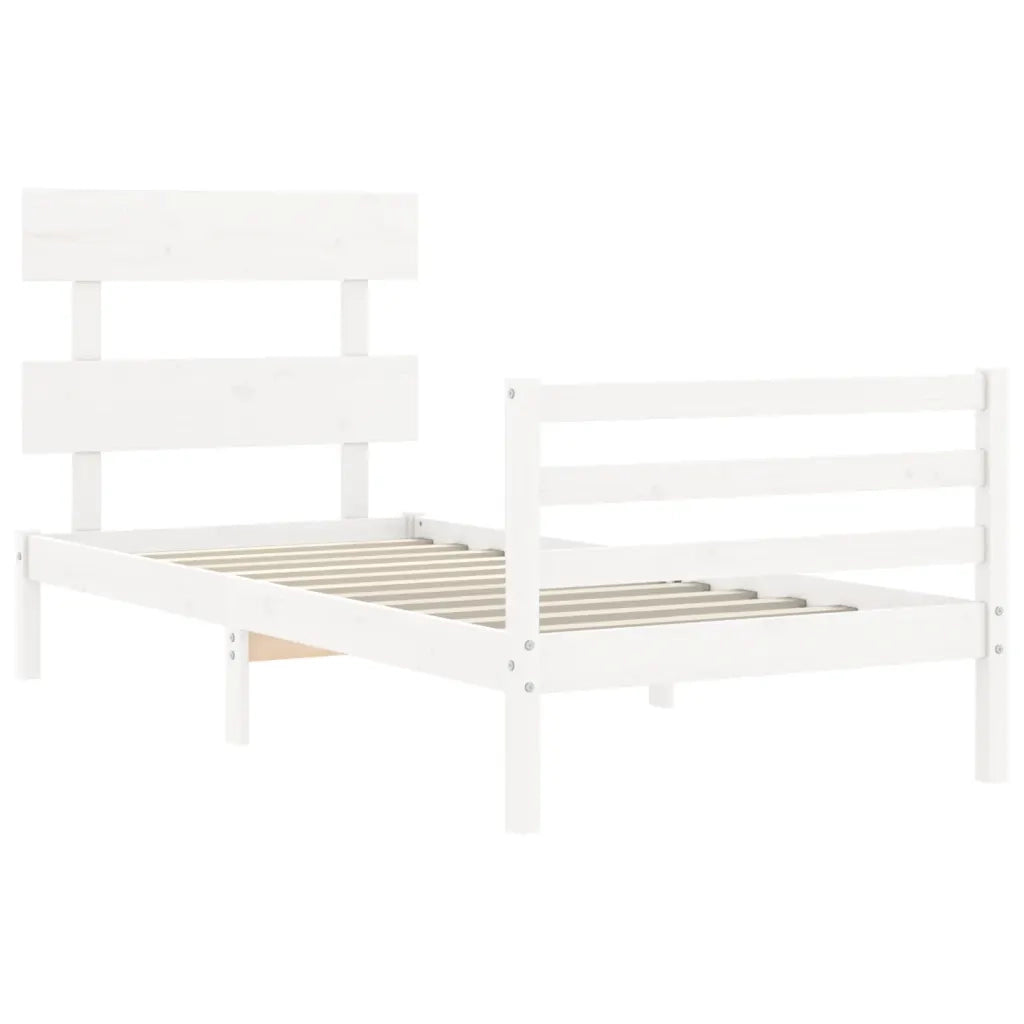 Giroletto con Testiera-Struttura Letto con testiera Bianco 90x200 cm in Legno Massello 854941